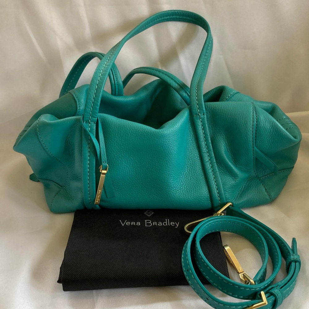 Vera Bradley Turquoise Sea Mallory Satchel with gold hardware. Like New.